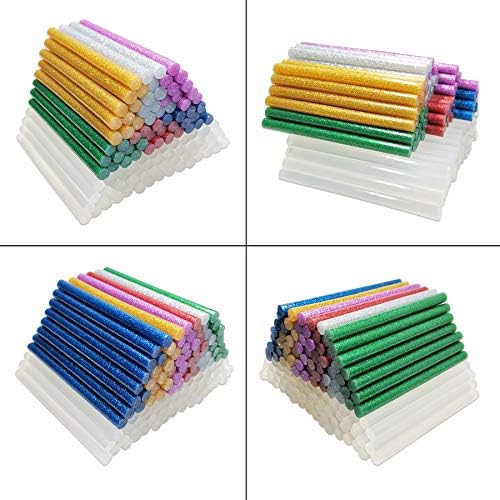 FZGUSYAF 120 Hot Glue Sticks 7x100mm, 60 Transparent and 60 Glitter Color for 7mm Hot Glue Gun - 7 Popular Colors