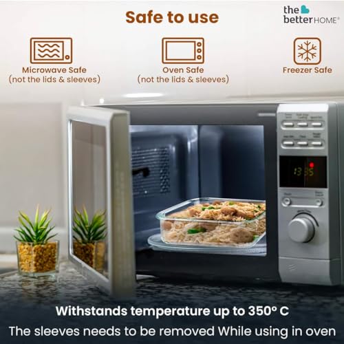 Image of The Better Home Borosilicate Glass Food air Tight Glass Container for Kitchen Set of 3 Blue | Silicone Sleeves & Lock Lids | Kitchen containers Set | Microwave-Safe| Lunch Box | 1050ml 640ml 370ml