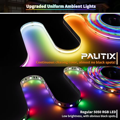 Image of PAUTIX IP65 Waterproof RGB Smart IC COB LED Strip Light Addressable 16.4ft /5m,24V Color Flowing Strip Light Multicolor Flexible Tape Lights for TV,Room,Party DIY Decoration(Without Controller&Adapter)