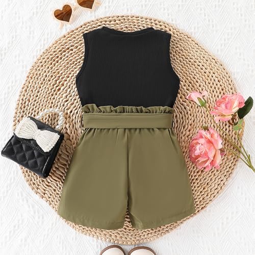 Image of Toddler Girl Summer 2-Piece Solid Color Vest + Casual Shorts Set