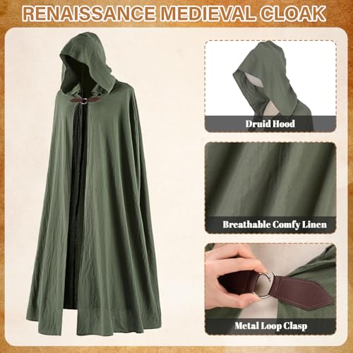 Ibeauti Renaissance Hooded Cloak Cotton Cloak Halloween Medieval Costume Cape Women Men (Green) by Ibeauti - Used condition - Image 3