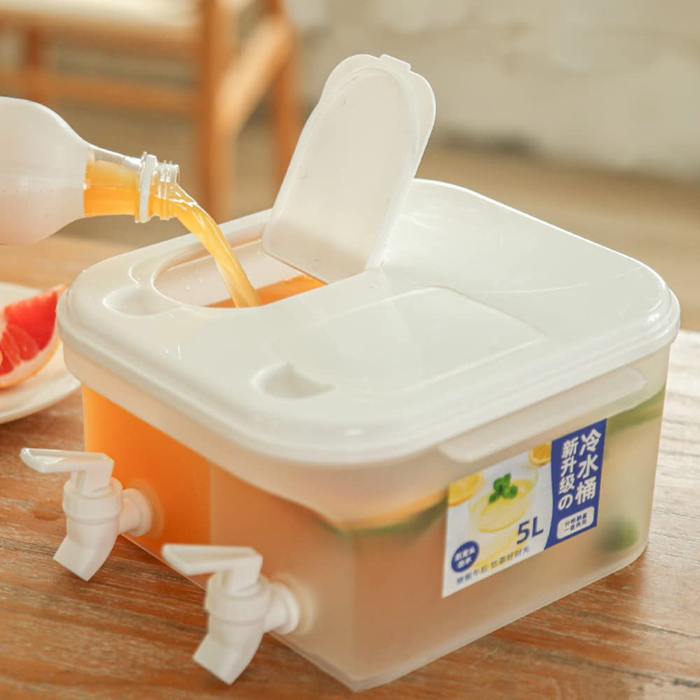 Distributeur d'eau de réfrigérateur de 5 L, distributeur de boissons en plastique étanche avec robinet, distributeur de boissons de grande capacité avec robinet(25,5 x 24,5 x 13 cm)