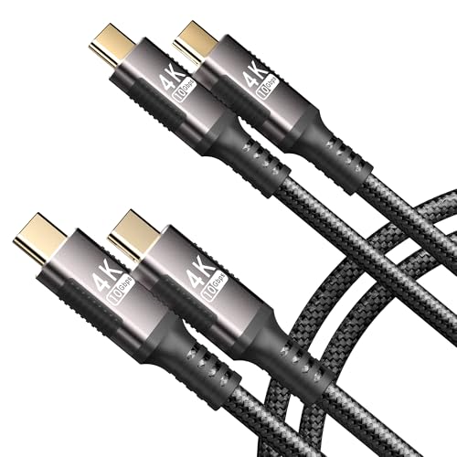 Image of USB-c to USB-c Cable 3.3ft 2 Pack Compatible with Thunderbolt 3,USB C 3.1 Cable 10Gbps Data Transfer,4K@60Hz /2K@120Hz Video Output Monitor Cord,Type-C Nylon Braided 100W Fast Charging.