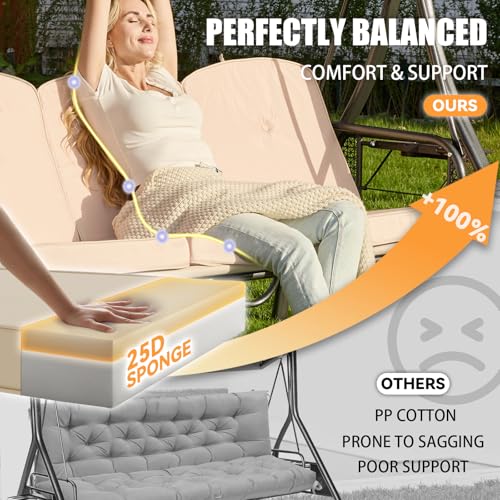 Oungelark Outdoor Porch Swing Cushions 3 Seater, Replacement Cushions for Outdoor Swing, Patio Swing Cushion 25D Foam (Khaki, 61.5x39x3in) by Oungelark - Image 5