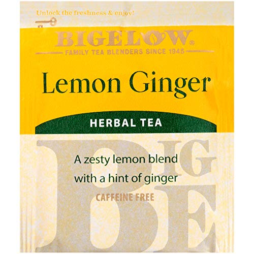 Bigelow Lemon Ginger Herbal Tea Bags 28-Count Box (Pack Of 1) Lemon Ginger Tea Bags Herbal Tea All Natural Gluten Free #TOP3