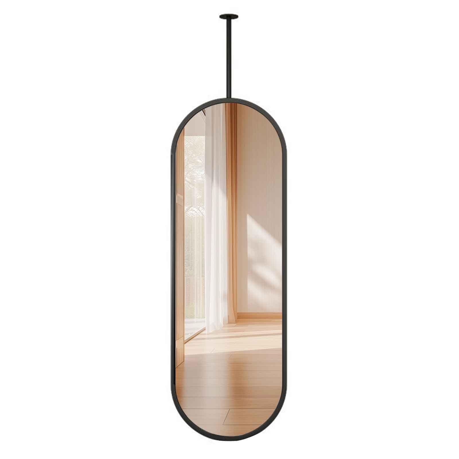 FGXHHS Oval, Black Metal Pole Ceiling Suspended Mounted Corridor Living Room Entrance Hall Mirror(50cmx100cm)