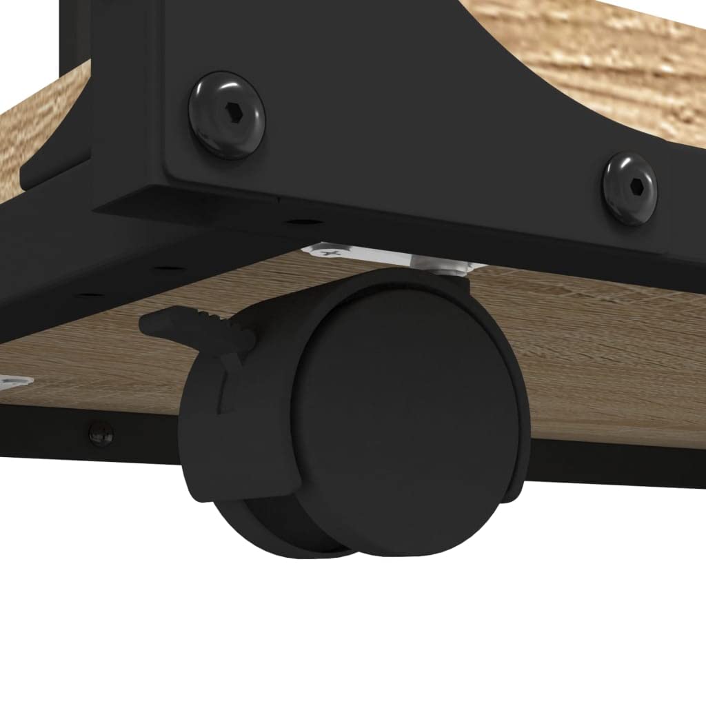 Mesa auxiliar con ruedas de roble Sonoma, 50 x 35 x 55,5 cm, mesa de centro en forma de C con estante y estante para salón, dormitorio, pasillo, balcón, sofá, cama, decoración, lámpara