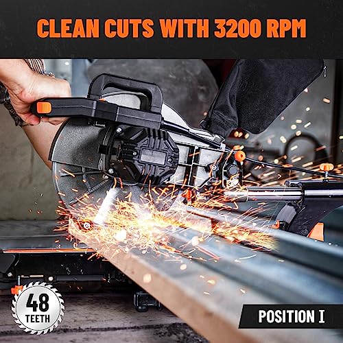 DOVAMAN 10 inch Sliding Compound Miter Saw - Double Speed 3200/5000RPM, 0-45° Bevel Cut w/Laser, Max Cut 3.5 * 13.4in, 9 Positive Stops - For Wood, PVC, Soft Metal