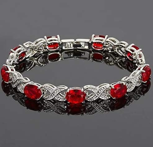 White Gold Finish Red Ruby love and kisses bracelet for women Birthday New Year Valentine's Day Gift for Mum Wife Sister Girlfriend-Come with Gift Box - Image 4