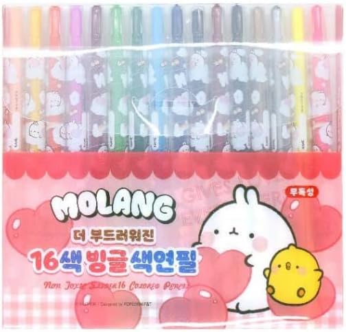 Molang 16-Color Twistable Colored Pencils – Super Smooth & Soft Coloring, Non-Toxic, Cute Character Design (Pink)
