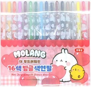 Molang 16-Color Twistable Colored Pencils Super Smooth & Soft Coloring, Non-Toxic, Cute Character Design Pink