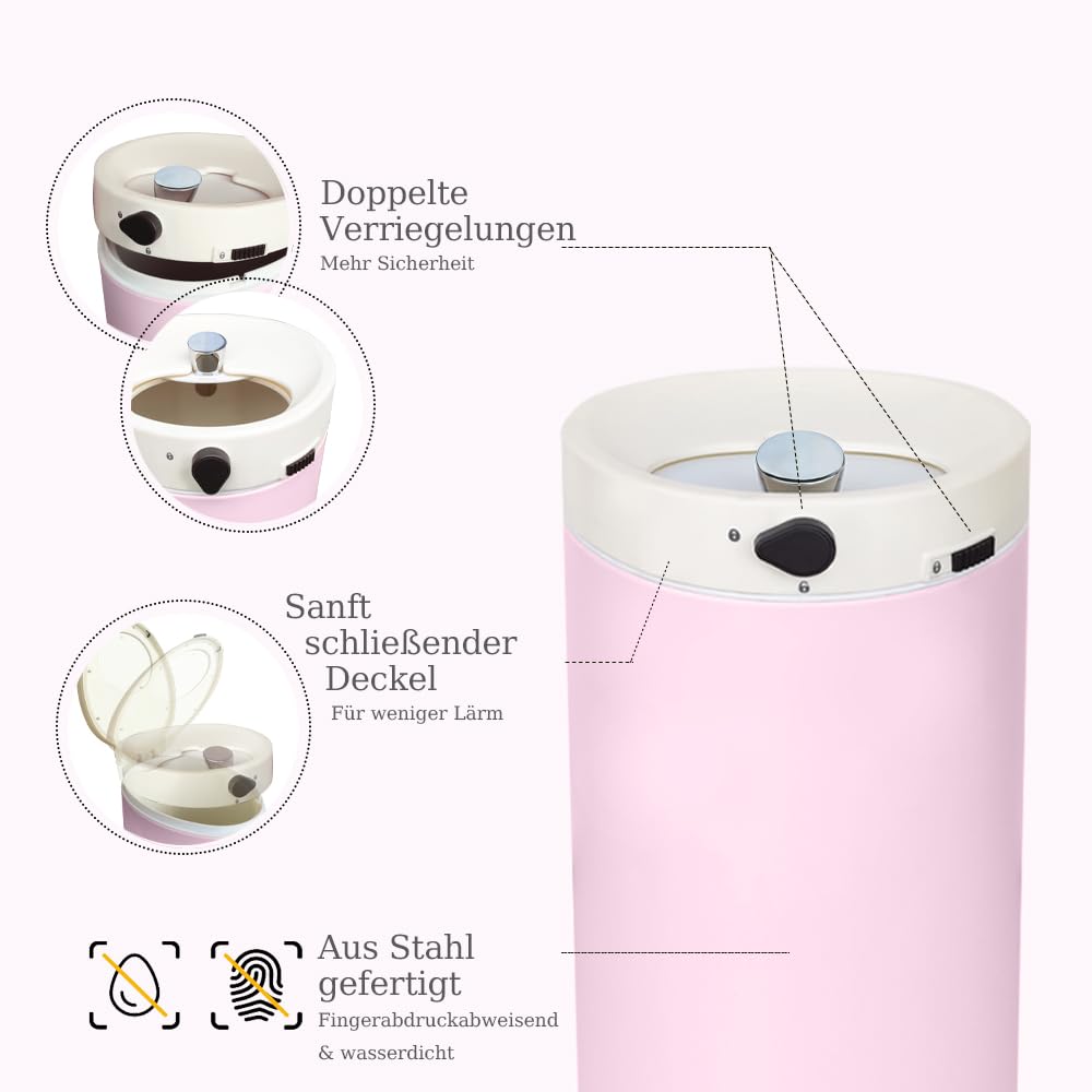 Windeleimer Geruchsdicht, Baby Windeleimer mit Deckel,Fasst bis zu 50 Windeln, Baby Mülleimer Geruchsdicht Windelmülleimer,Mülleimer für Babyzimmer,Mutterzimmer,Rosa
