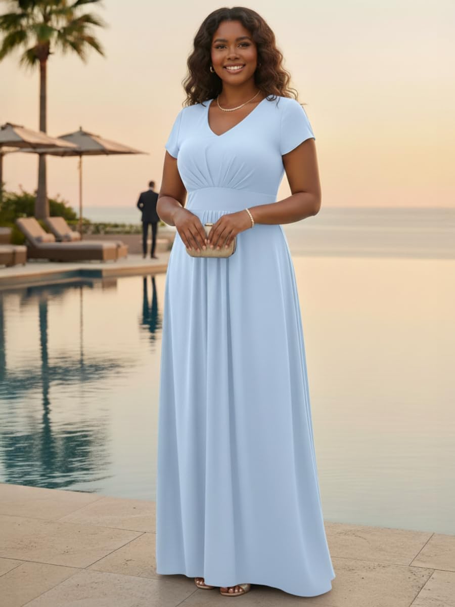 KOH KOH Womens Long Flowy Bridesmaid Wedding Guest Cap Sleeve Maxi Dress
