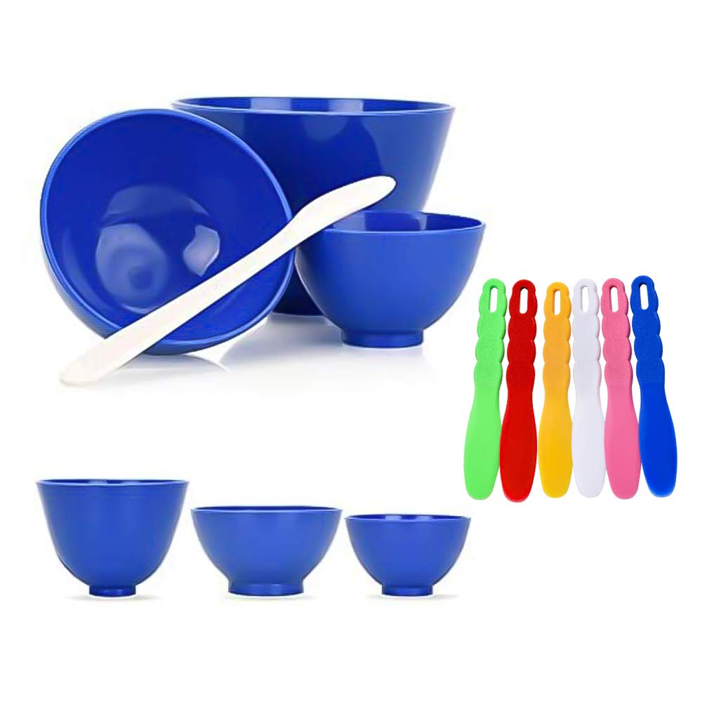 6 x flexible Gummi-Rührschüssel, Silikonschüssel mit Kunststoffspachteln, Antihaftbeschichtet, Mattierter Griff, Dental-Labor-Rührschüssel-Set