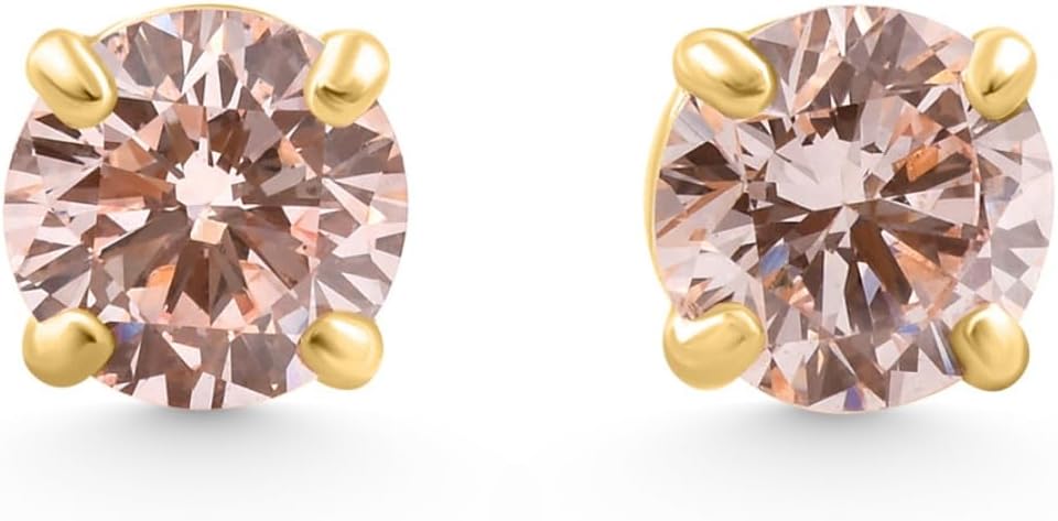 Pompeii 1/2Ct Pink Lab Grown Diamond Screw Back Studs Earrings 14K Yellow Gold (Pink,SI(2)-I(1))