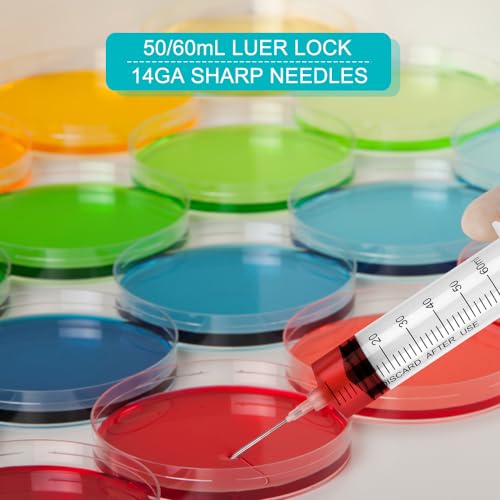 3 Pack 60ml Syringe with 55.1” Tube and Needle 16G 1.5”, Large Luer Lock Syringes with Cap for Fluid Suction Injector, Drawing Oil, Fluid, Water, Lab