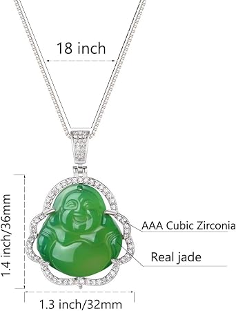 Buddha Pendant Green Jade Buddha Necklace Silver Iced Out Bling Cubic Zirconia laughing Buddha Pendant Necklace