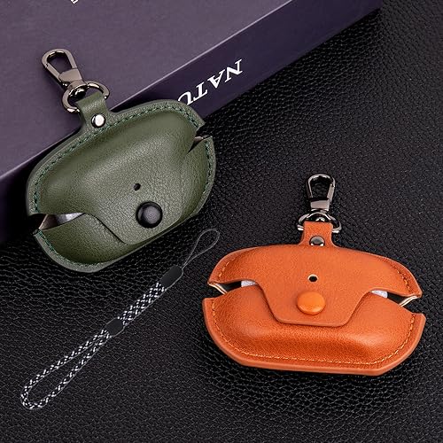 Image of Compatible with Sony WF-1000XM5 Case Cover with Keychain Hook Lanyard,Vintage Leather Case Designed for Sony Earbuds WF1000XM5 Case Cover (2023) for Women Men (Black)