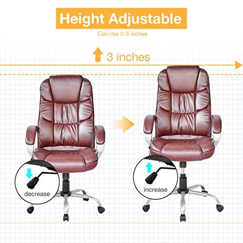 Office Chair Desk Chair Computer Chair With Lumbar Support Headrest Armrest High Back Task Chair Rolling Swivel Pu Leather Executive Ergonomic Massage Chair For Men Adults(Brown) #TOP3
