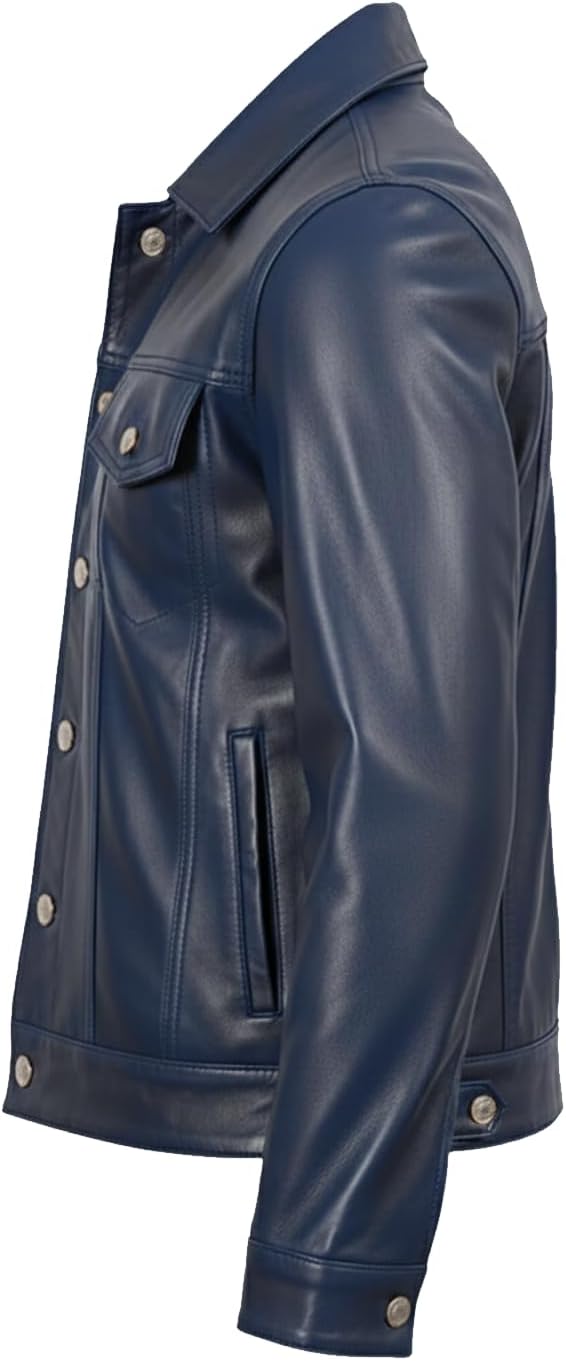 Premium Vintage Genuine Leather Jacket Men - Real Lambskin Men's Trucker Leather Jackets - Image 3