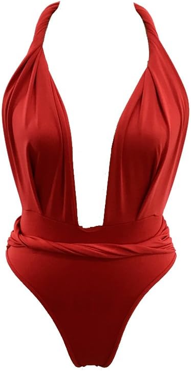 Jicheng Women's Deep V Neck Snakeskin Print High-Waist One Piece Monokini Swimsuit