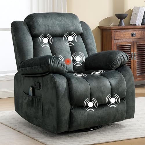 ANJ Classic Manual Swivel Rocker Recliner Chair with Massage and Heat Rocking Recliners for Adults with Side Pocket Single Overstuffed Heavy Duty Reclining Sofa Chair for Living Room Bedroom Grey