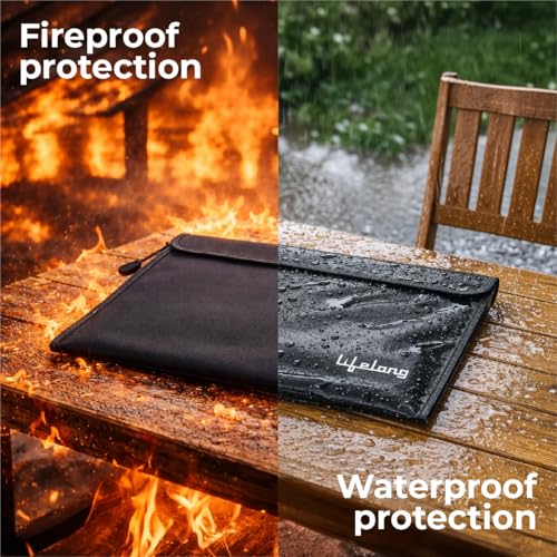 Image of Lifelong Fire & Water Resistant Document Bag, Money Organizer for Cash, Passports, Contracts, IDs & Files | Fireproof & Waterproof | 15x11 Safe Storage Pouch with Zipper (Black, LLHSA01)
