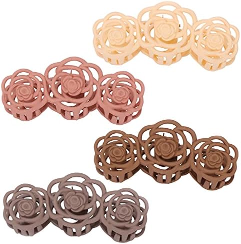 MISILIN Big Hair Claw Clips for Women, 4 PCS Rose pattern Hollow Carving, Matte and Non slip Jaw Women Girls Thin Hair, Thick Styling Accessories, Colors Available Count (Pack of 1)
