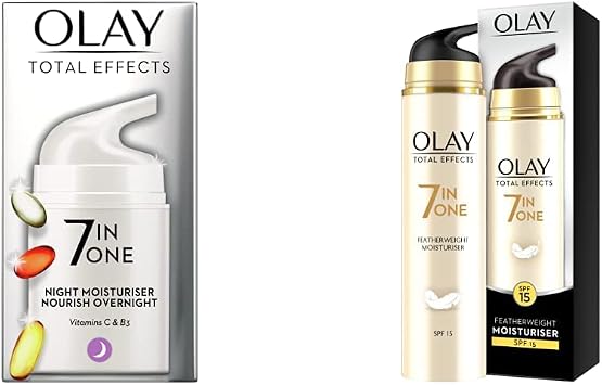 Olay Total Effects 7in1 Night Moisturiser With Niacinamide, 50ml & Total Effects Featherweight 7in1 Anti-Ageing Moisturiser SPF 15, 50ml