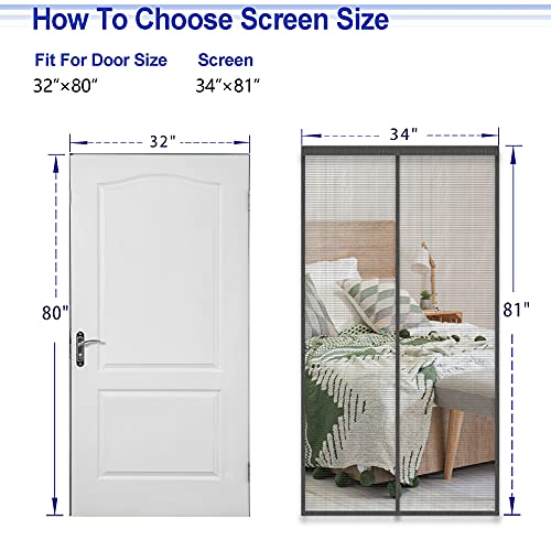 Yufer Magnetic Screen Door 32×80 Reinforced Fiberglass Screen Door Magnets Screen For Doorway Sliding Door Mesh With Full Frame Hook&Loop - Grey #TOP1