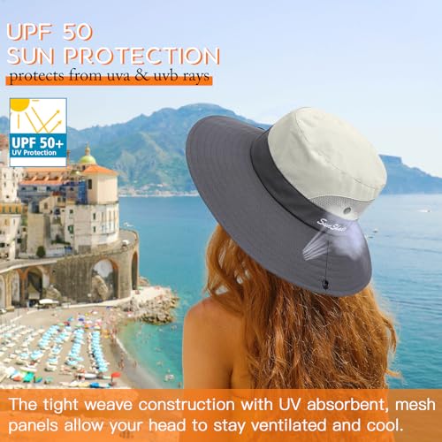 Image of Sun Hats for Women Beach Hat Ponytail Hat Womens Sun Hat with UV Protection Wide Brim