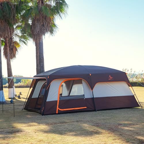 KTT Extra Large Tent 14 Person,Family Cabin Tents,2 Rooms,Straight Wall,3 Doors 3 Windows with Mesh,Waterproof,Double Layer,Big Tent for Outdoor,Picnic,Camping,Family Gathering(Brown) - Image 6