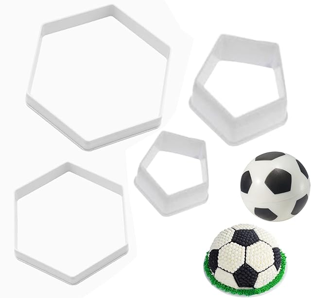 4 Pcs Football Pattern Cookie Cutters Plastic Soccer Cake Fondant Cutters Funny Biscuit Cutters Shapes Hexagon Sugarcraft Moulds for Kitchen Boys Kids DIY Desserts Cupcakes Baking Decorating Tools