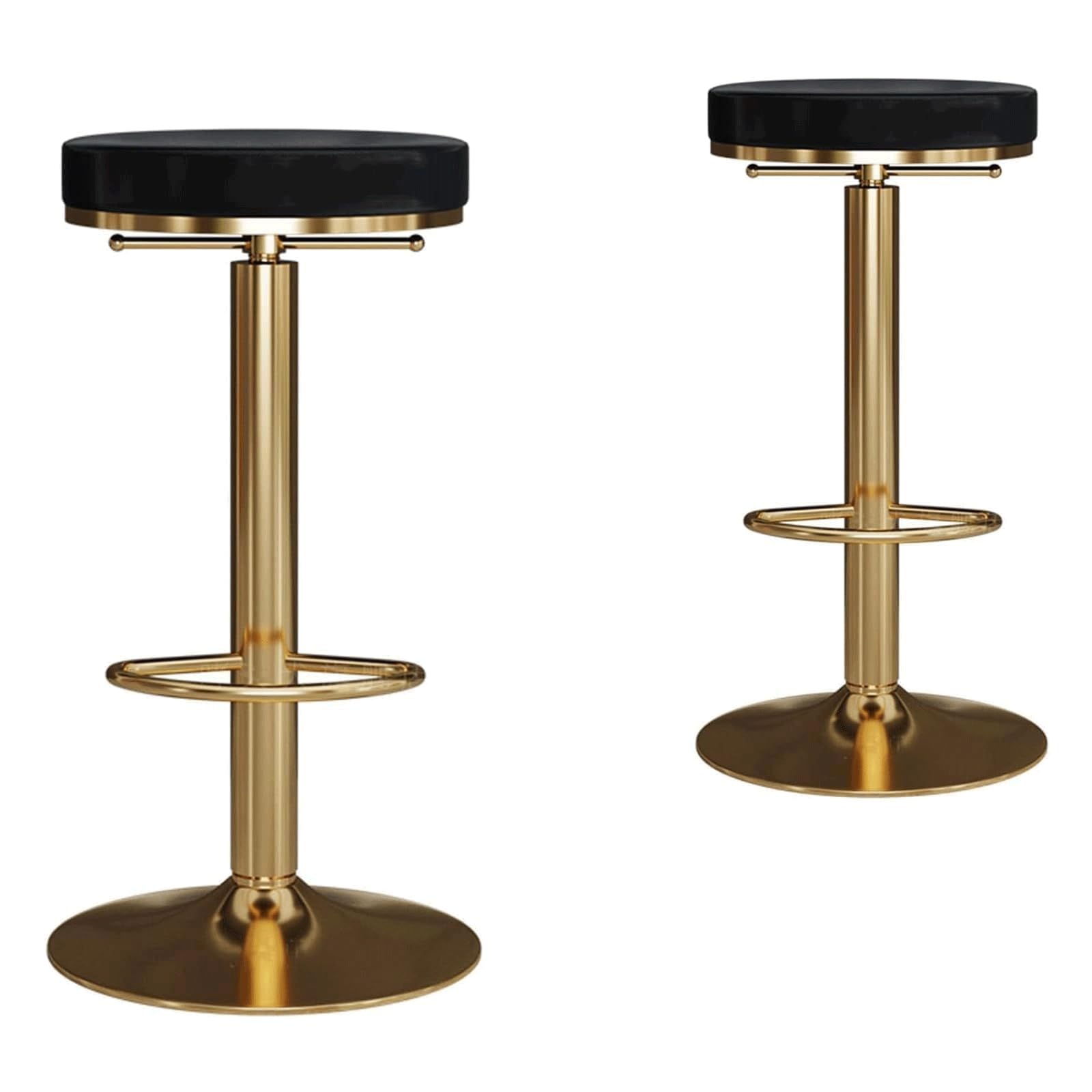 HNYJVZEVG Upholstered Barstools Set of 2 Kitchen Island Chairs Adjustable Bar Stools Pu Leather Backless and Armless Bar Chairs with Footrest(Nero,65-80cm)