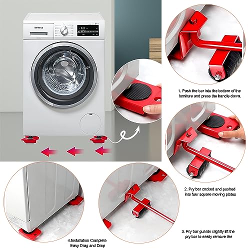 Miniatura 5 de Juego De Ruedas Para Transporte De Muebles 5 Piezas Kit De Rodillos Para Mover Muebles 4 Ruedas Y 1 Elevador De Carga, 150 Kg Cada Uno Para Mover Muebles Mudanzas Y Elevadores