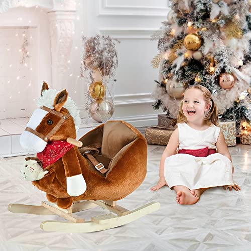 Qaba Kids Ride-On Rocking Horse Toy Rocker With Fun Song Music & Soft Plush Fabric For Children 18-36 Months, Brown #TOP1