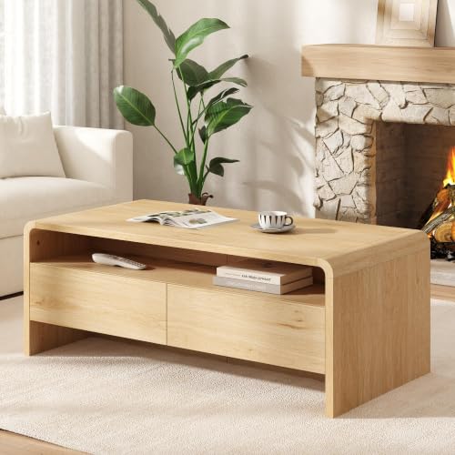Image of AMERLIFE Modern 39.4 inch Coffee Table with Rounded Edges & Storage
