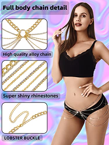 Rhinestone Body Chains Jewelry For Women And Girls Sexy Belly Waist Chain Bikini Beach Accessories Suitable For A Variety Of Carnival Scenes (Gold) #TOP2
