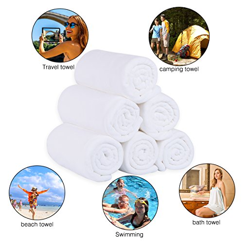 JML Microfiber Bath Towels, Bath Towel Sets (6 Pack, 27" x 55") - Extra Absorbent and Fast Drying, Multipurpose White Microfiber Towel for Bath, Beach, Pool, Sports, Yoga