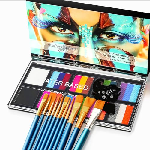 Outtshop Face Painting Kit, 26 Colors Face Body Paint with 11 Pcs Paint Brushes, Safe & Non-Toxic Washable Face Paints for Children Adults Halloween Christmas Party