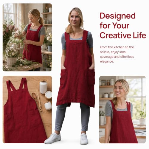 Amlztr Women's Pinafore Apron Cross Back Apron with Pockets Cotton Linen Apron Plus Size Dress by Amlztr - Used condition - Image 3