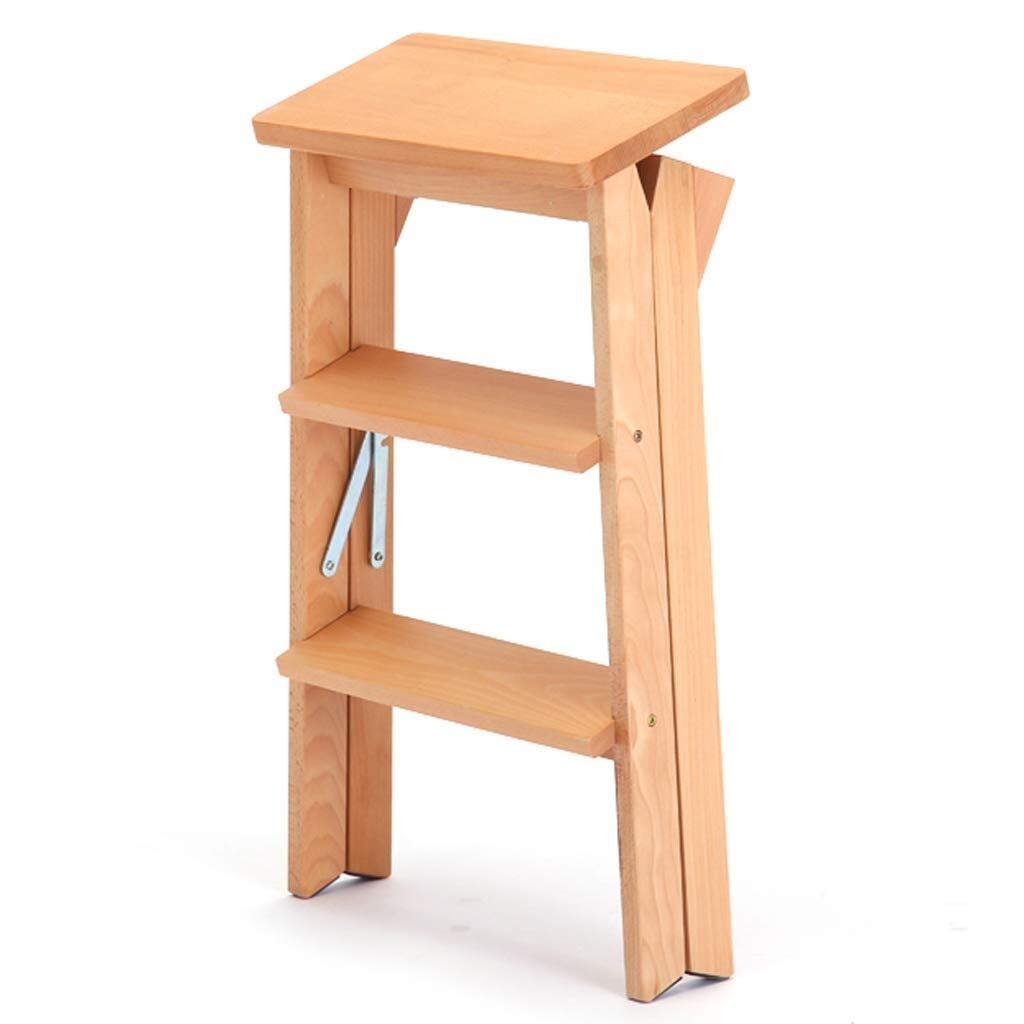 Solid Wood Folding Stool, Wooden Step Stool Folds Into Chair Ladder And Shelf