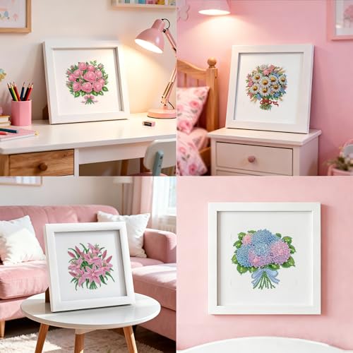 DOZEEZOP 12-Pack Interchangeable Diamond Art Kits for Adults Beginners Teens with Frame, Flowers 5D Diamond Paintings with Round Partial Drill, Home Decor DIY Craft Gift (7x7 Inch) by DOZEEZOP - Image 2