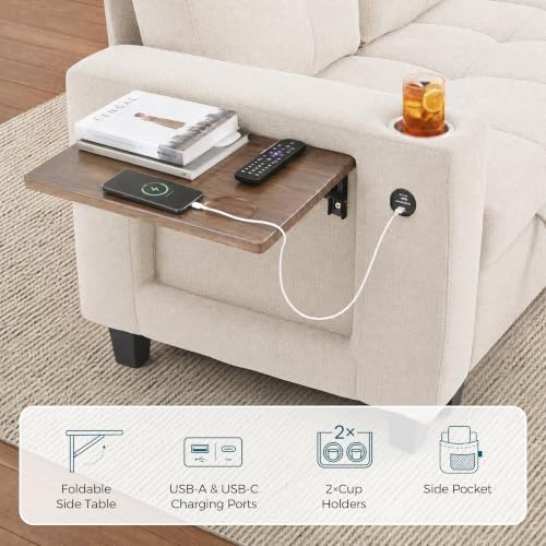 Image of LINSY HOME Loveseat Sofa with Storage, Chenille, Beige