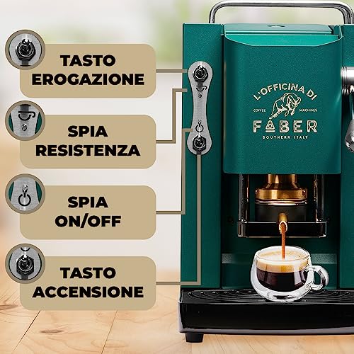 FABER COFFEE MACHINES | Modell Pro Deluxe | Kaffeepadmaschine für 44 mm ESE-Pads | Chrom-Finish | Padpresse aus Messing (British Green)