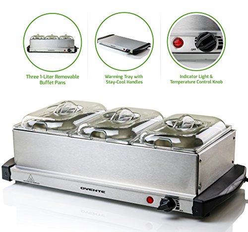 Ovente 3-in-1 Party Chocolate, Butter, Cheese Fondue Warmer and Mini Food Buffet Server