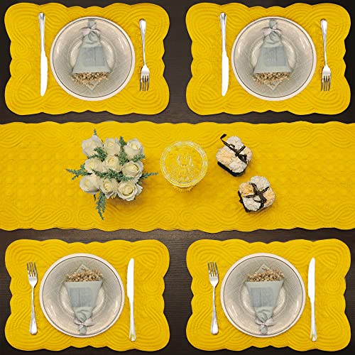Loom And Mill Quilted Table Placemats Set Of 6, Natural Fabric Farmhouse Style Dining Table Mats, Double Layer & Washable For Kitchen Dinner Party Holidays All Season Everyday Use(12"X18", Yellow) #TOP1