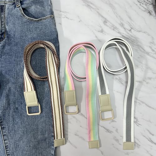 Colorful Rainbow Canvas Belt with Double Square Ring Buckle for Men Women Girls Causal Belt4