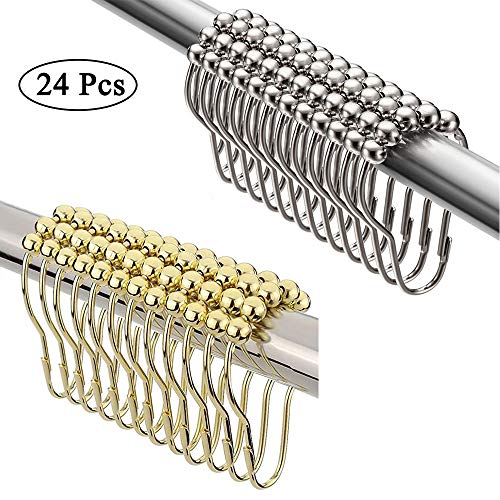 24 ganci per tenda da doccia in acciaio inox, antiruggine e anticorrosione, anelli per tenda da doccia con sistema scorrevole, anelli per doccia da 70 x 38 mm (oro, cromato)