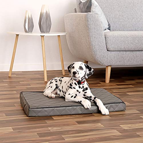 lionto Colchoneta ortopédica para Perros con viscoelástica, Funda de Cuero sintético Lavable, 60x40 cm, Acolchada con Funda extraíble y Base Antideslizante, Gris - imagen 2
